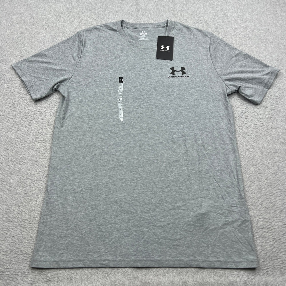 NEW Under Armour T-Shirt Mens Medium Gray Heathered Sportstyle Logo Crew 1326799